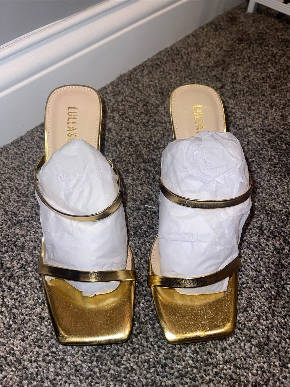 Gold Metallic Double-Strap Heels by Lullasong